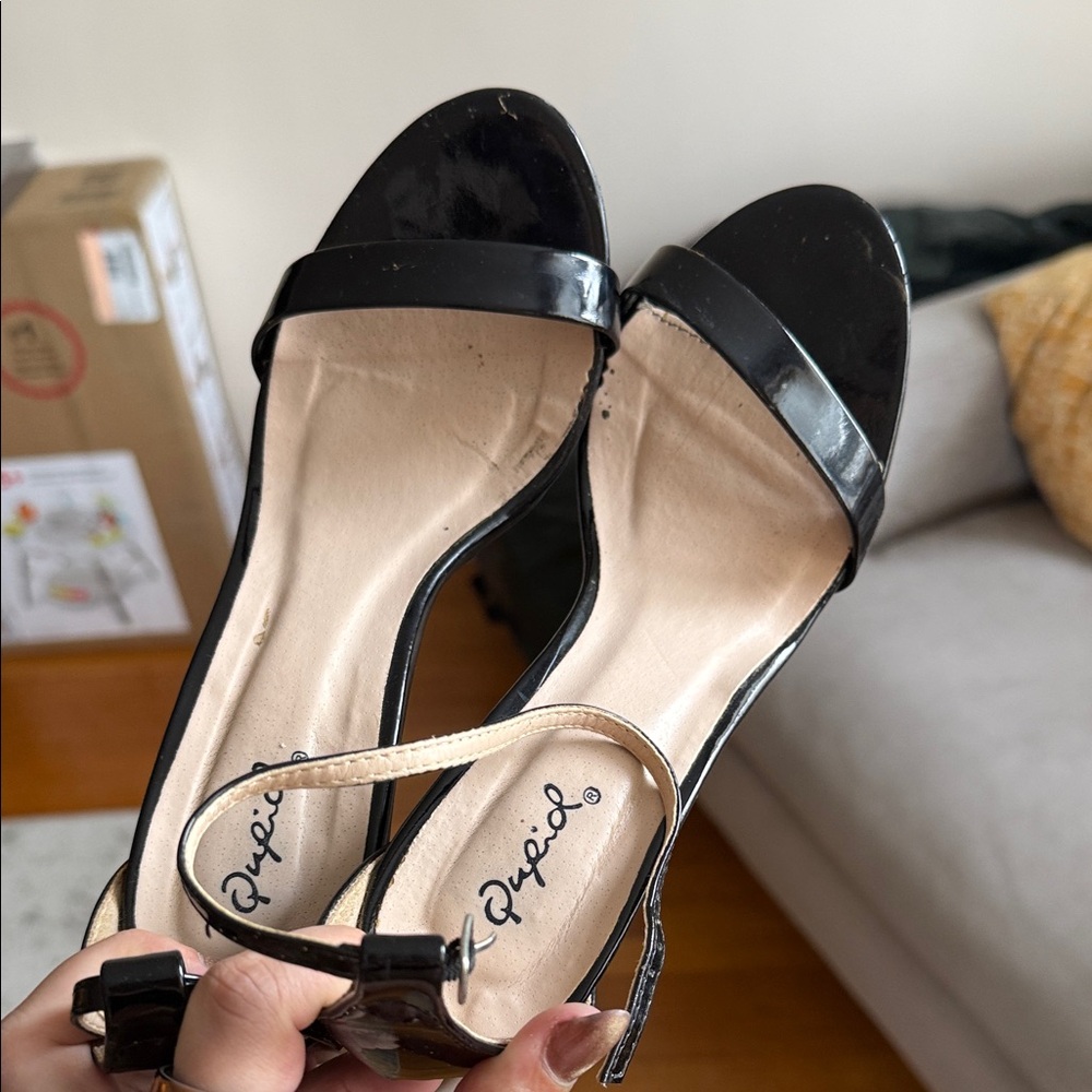 Qupid Black Patent Open-Toe Ankle Strap Sandals